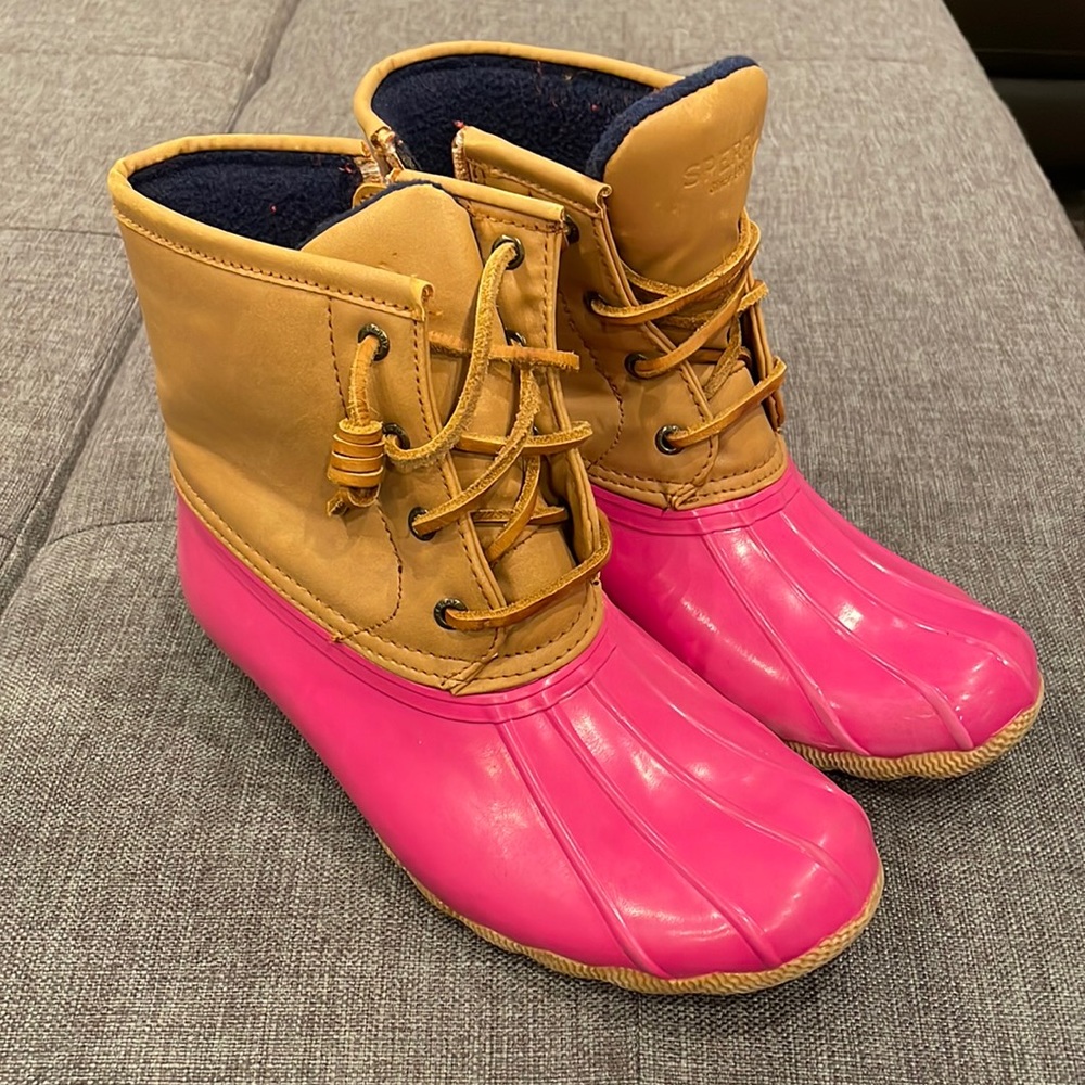 SPERRY PINK/TAN DUCK BOOTS SIZE 4Y